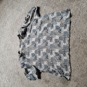 Stylish 100% Silk Top with Fun Black, Brown, and Tan Pattern